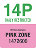 Traffic sign with text 14P daily restricted, Herston campus, Pink Zone, 1472600