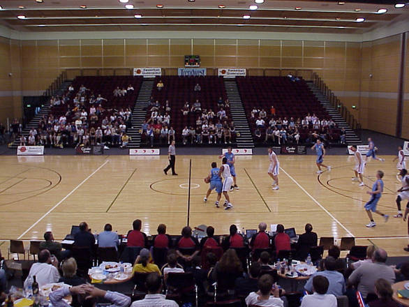 Exhibition hall setup for basketball